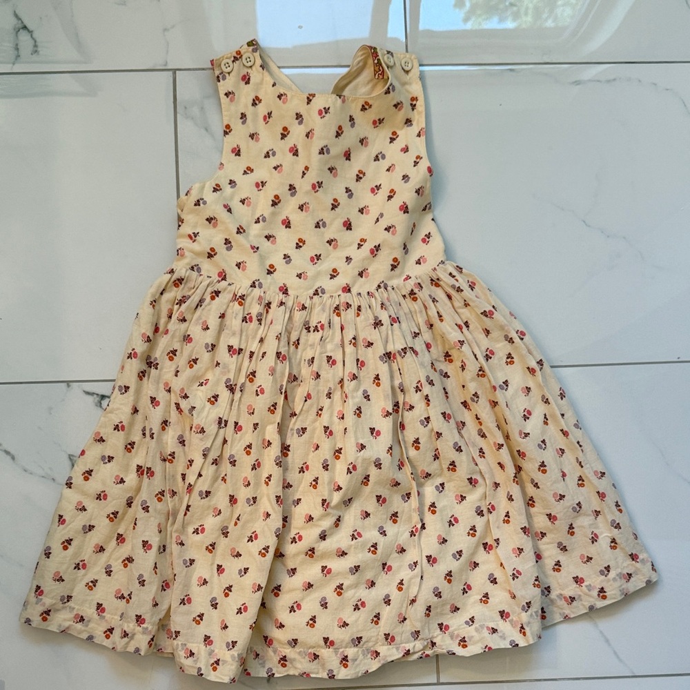 Mini Boden Cream Dress with Red Floral Pattern
